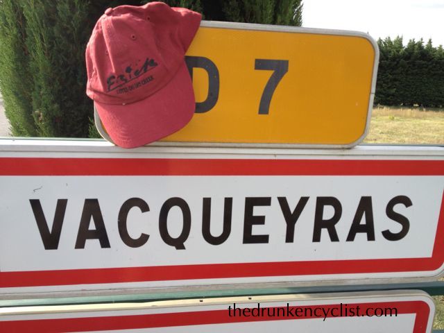 The week started with driving the van from Avignon (sorry, no pictures) up the Rhône to pick up some bikes in Sablet. I stopped, of course, in the wine town of Vacqueryas and proudly displayed my Frick Winery hat.